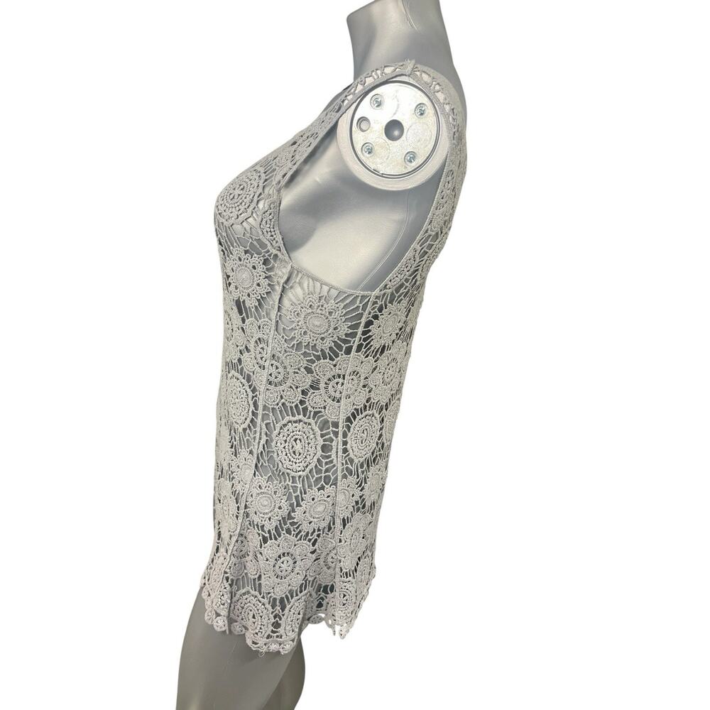 Solitaire Gray Crochet Women’s Top Tank See Through Small Boho Hippy Festival - Picture 4 of 8